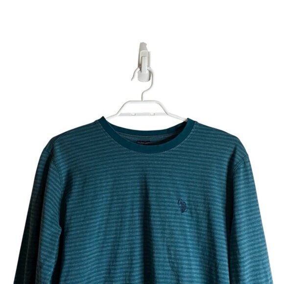 US Polo ASSN Men's Teal Striped Long Sleeve Crewneck Shirt - Picture 2 of 7